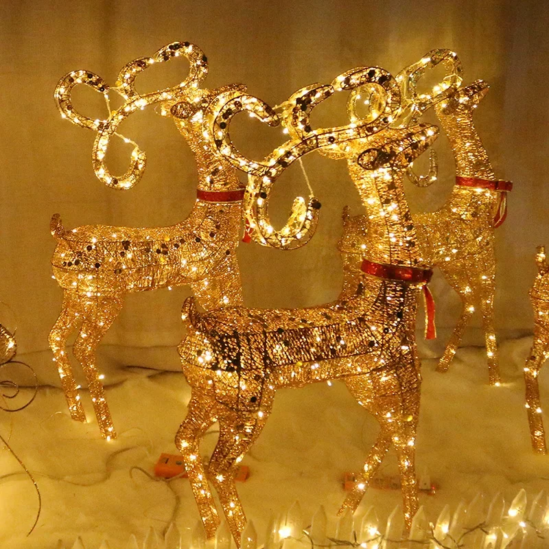 

Illuminated Golden Reindeer Set - Outdoor Christmas LED Light Decor with Elegant Antlers