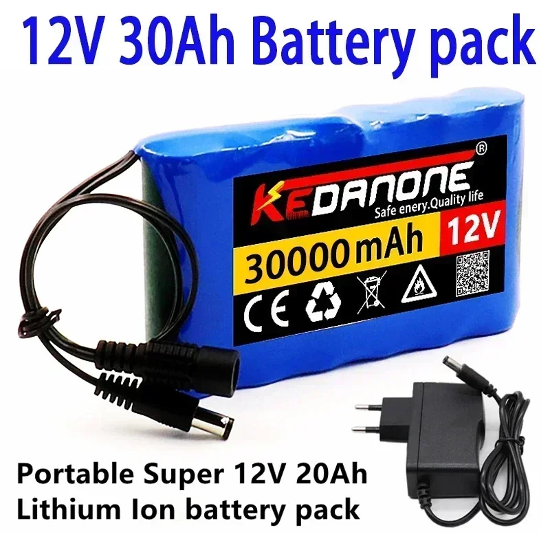 NEW Portable Super 12V 30000mah Battery Rechargeable Lithium Ion Battery Pack Capacity DC 12.6v 30Ah CCTV Cam Monitor + Charger