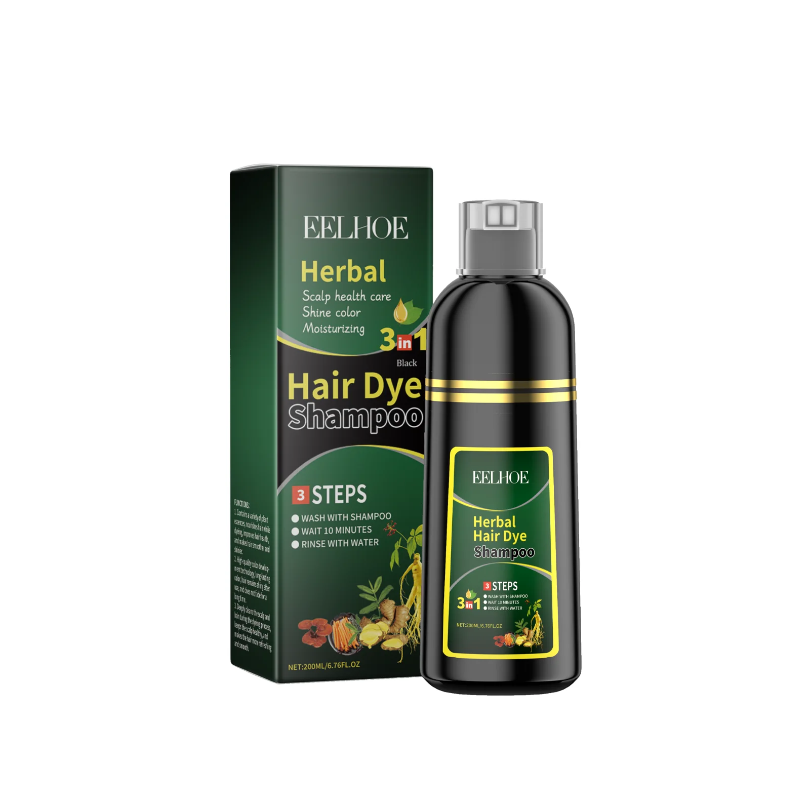 Hair Dye Shampoo Natural Herbal 3in1 Darkening Hairs Instant White To Black Change Hair Color Deep Cleansing Smooth Hair Shampoo