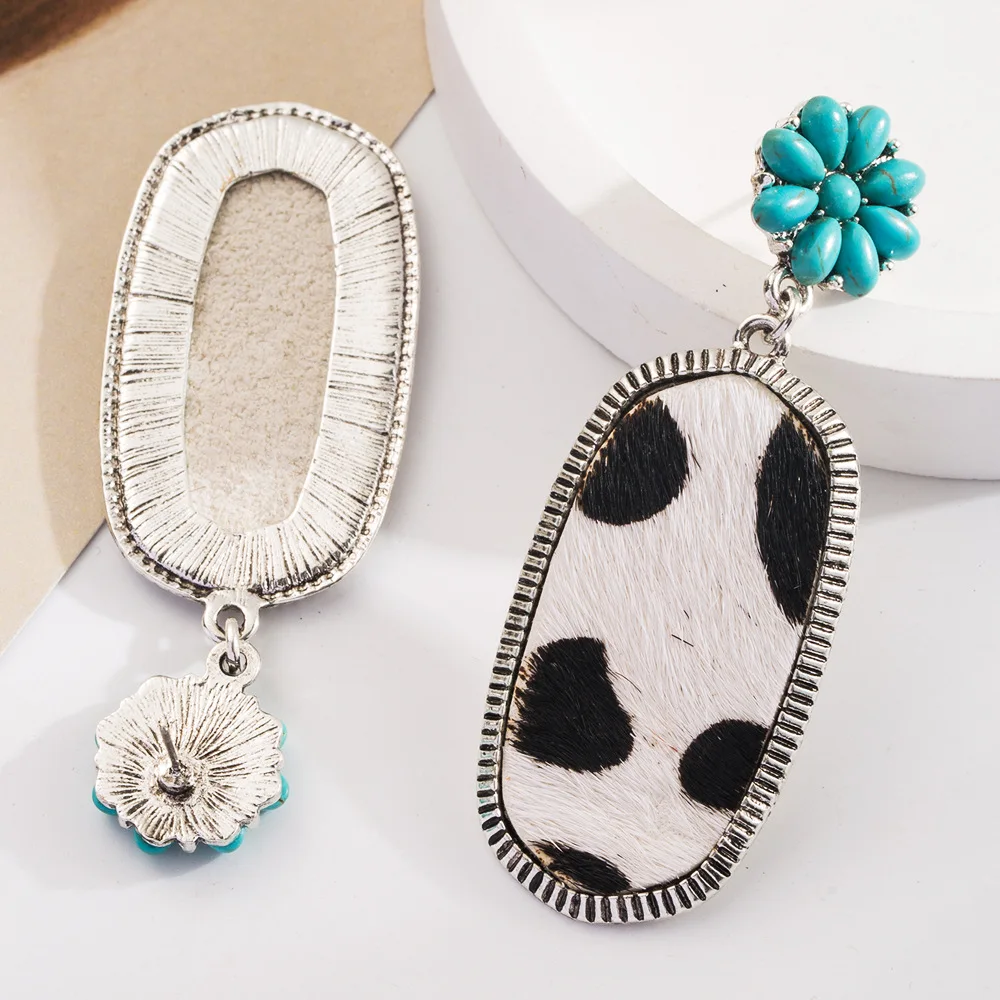 Silver Color Bull Skull Stud Earrings Bull Skeleton Cowboy Jewelry Women\'s Burnished Turquoise Squash Blossom Earrings Wholesale