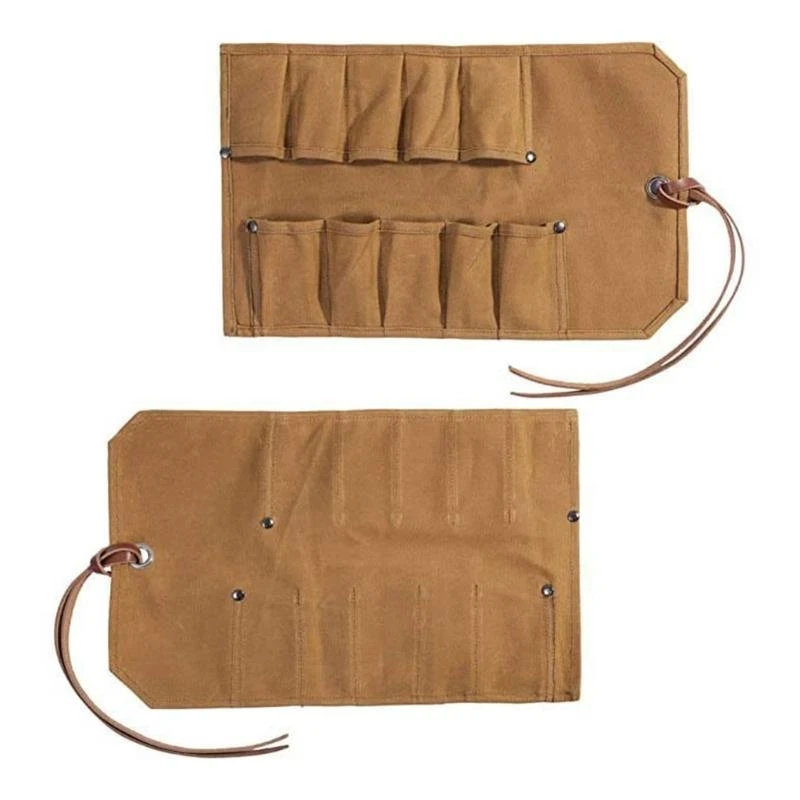 E7CD Tool Roll Heavy Duty Small Tool Bag Tool Waxed Canvas for Chisels Hammer Camping Pocket Gouges Tool Storage Bag