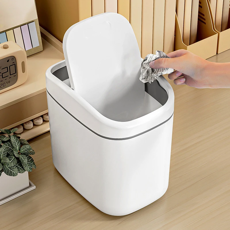 Plastic Dustbin with Shake Cover Desktop Trash Can Small Mini Garbage Can for Home Office Waste Bins Household Cleaning
