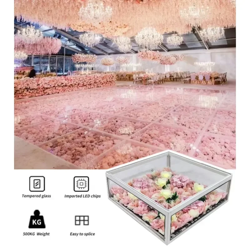 Flower Floral Starry LED Dance Floor IP65 Waterproof White 60x60x15CM Customized for Wedding Stage Decoration Banquets