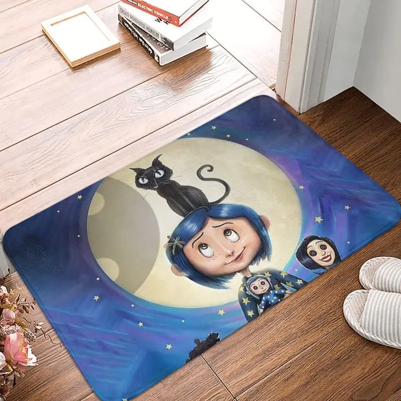 Custom Halloween Horror Movie Coraline Front Door Floor Entrance Mat Outdoor Bathroom Kitchen Doormat Garden Carpet Rug