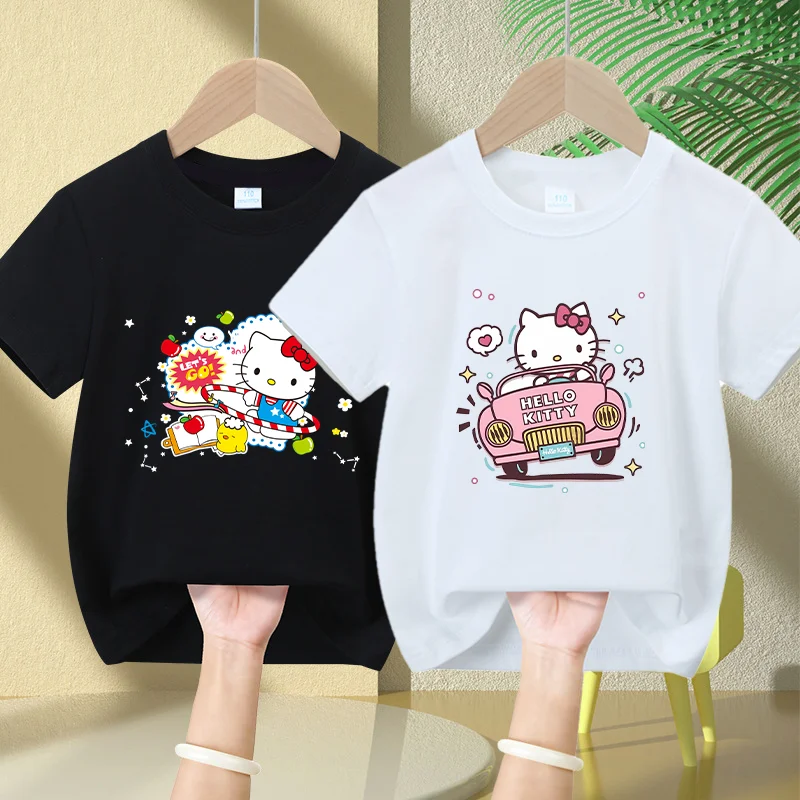 

Hello Kitty Unisex Cute T-shirts Cartoon Anime Graphic Print Cotton Kawaii Short Sleeves Fashion Summer Clothes Party Gifts New