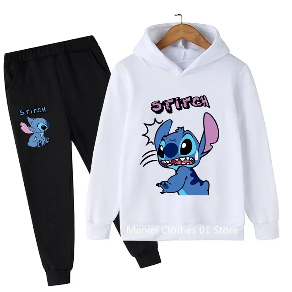 New Disney Toddler Kids Baby Boys Cartoon Pink Stitch Hoodie Set Kids Clothes Stitch Sets Kids Stitch Hoodies and Long Pants