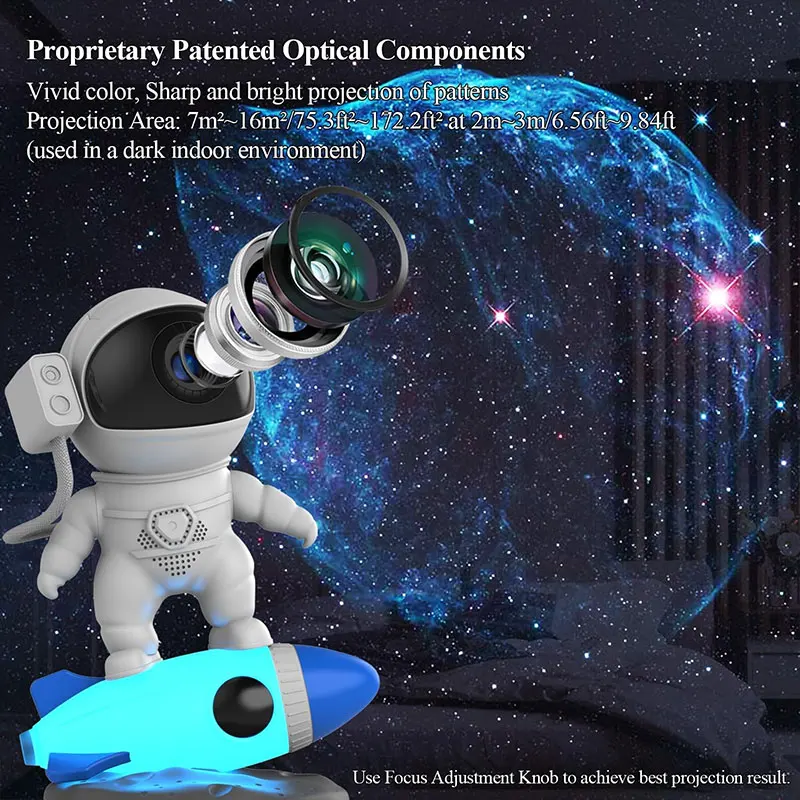 Rocket Astronaut Projector Intelligent Noise Reduction Sound Intelligent Bluetooth 5.1 Control Bedroom Night Light Desktop Decor