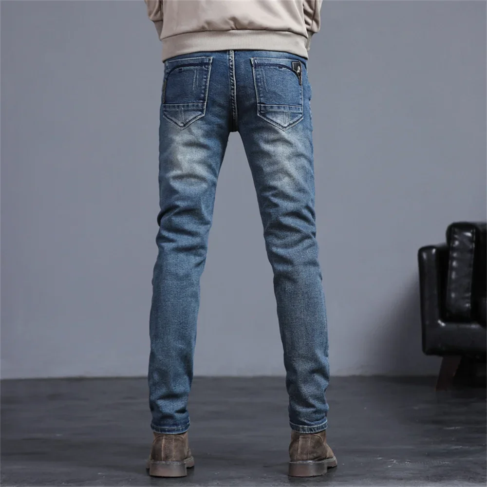 Men's Classic Regular Fit Fleece Jeans Business Fashion Loose Casual Stretch Pants Male Brand Plus Velvet Padded Warm Trousers