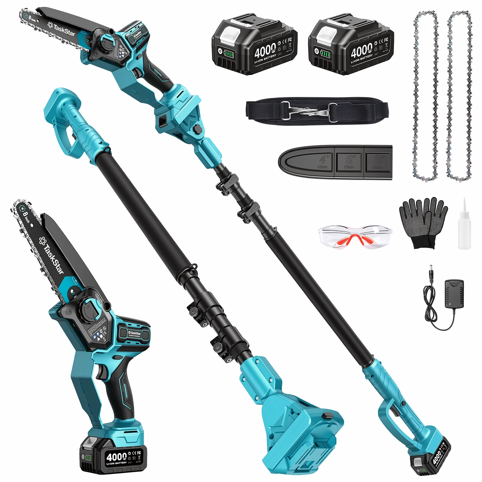 TaskStar 2-in-1 Telescopic High Branch Saw Brushless 8 Inch Mini Chainsaw 6.5Ft Max. Electric Pole Saw Garden Pruning Tools For Makita 18V Battery Pin
