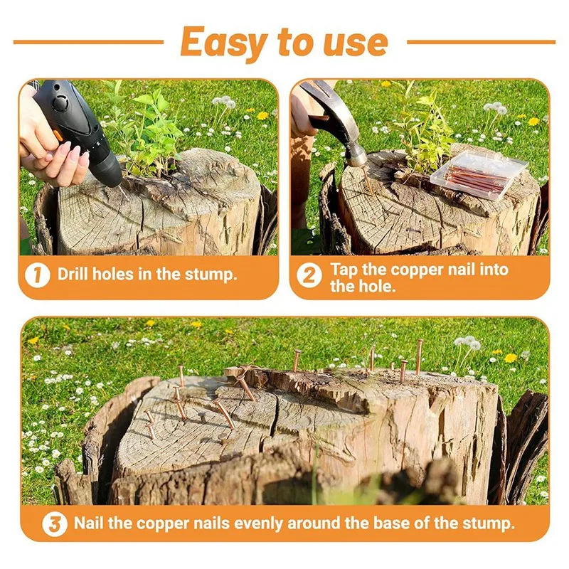 AC62-Copper Nails For Killing Tree Stump Roots, 3.15 Inch Copper Nails With Drill, Stake Removal Nailer For Trees
