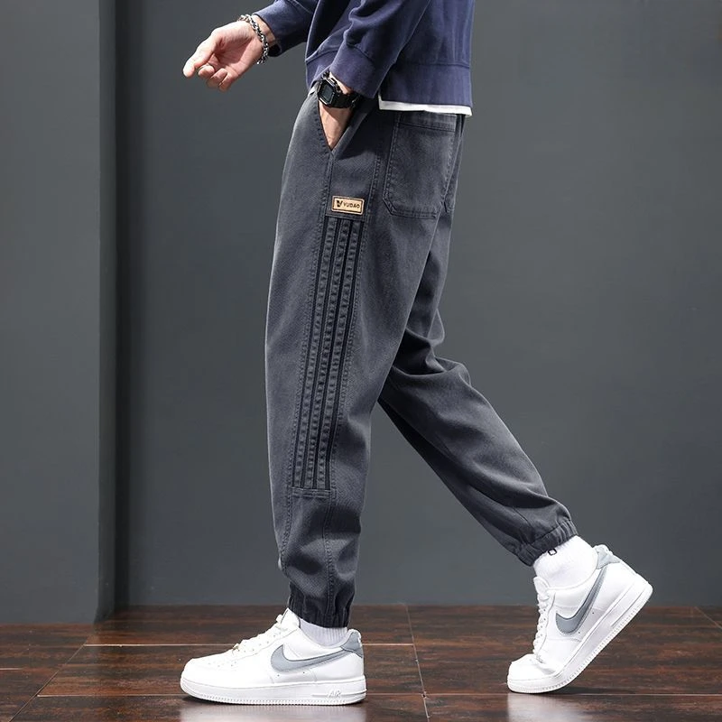Autumn Winter Cotton Men Long Pants Fleece Lined Streetwear Sweatpants Korean Fashion Trouser Plus Size Casual Cargo Pants