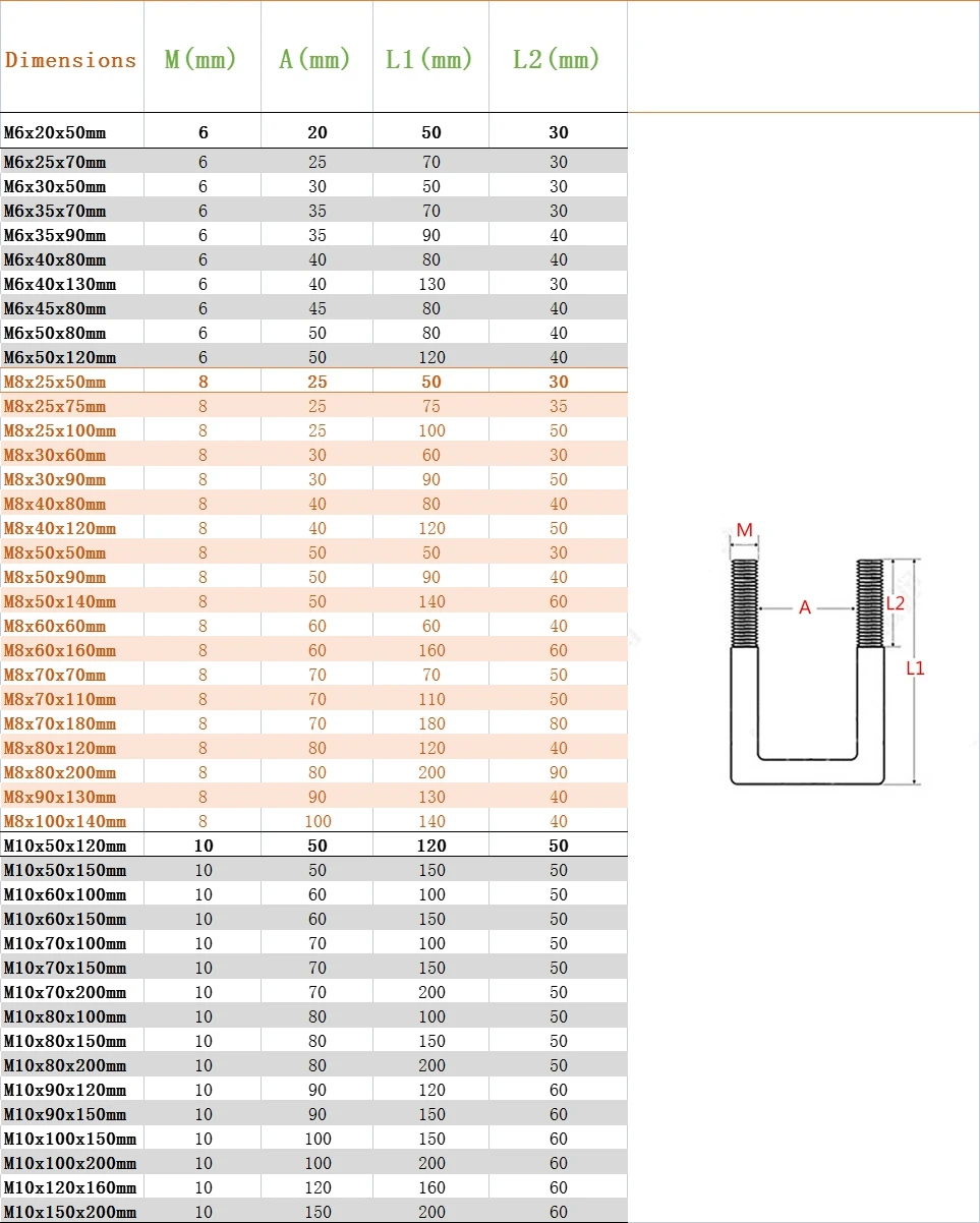 304 Stainless Steel U-bolt Right Angle Screw U-square Clamp Buckle Square Pipe Clamp Square Clamp Right Angle U-clamp