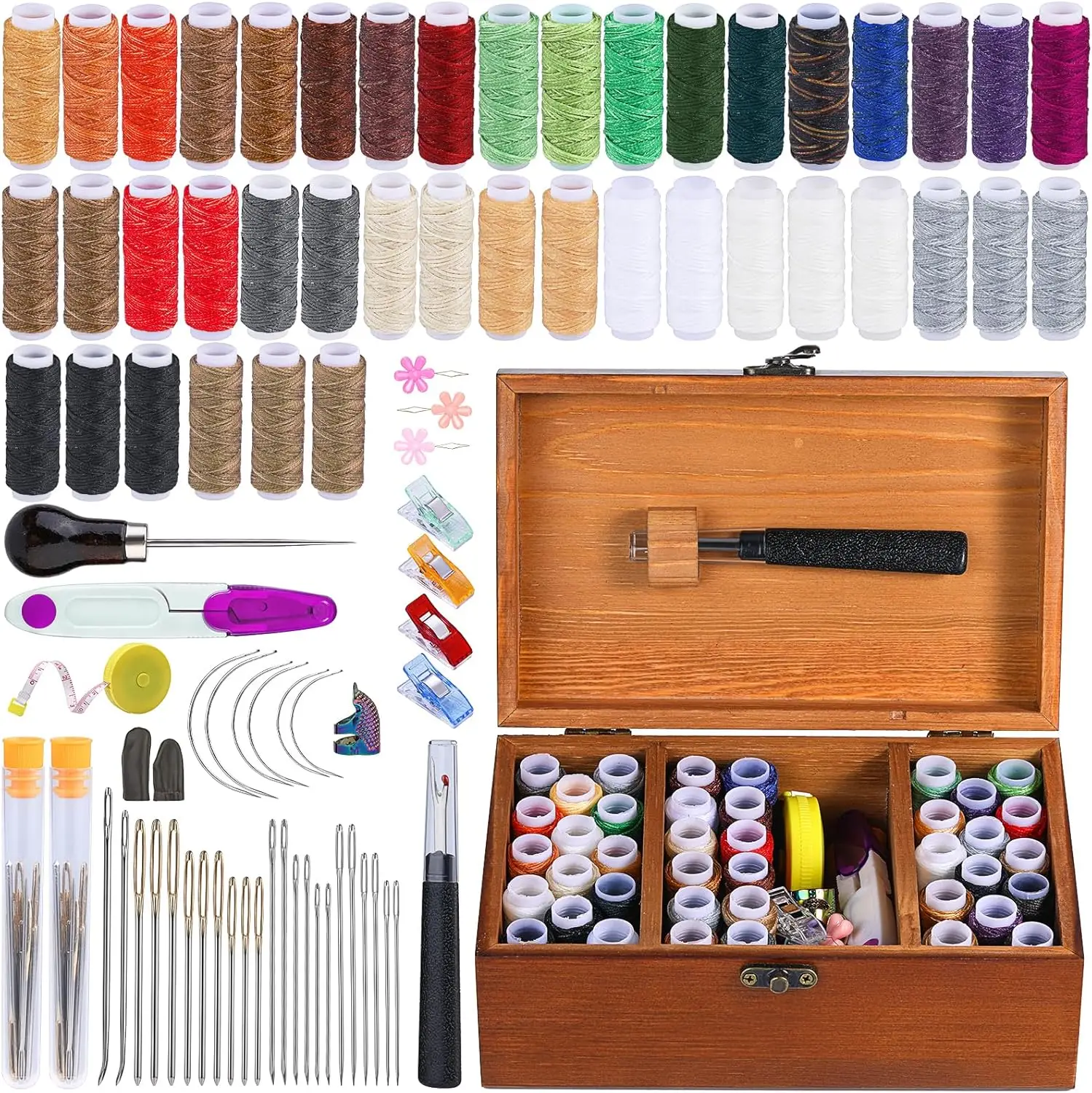 

Leather Sewing Kit with Waxed Thread, Needles & Tools for DIY Craft and Upholstery Repair