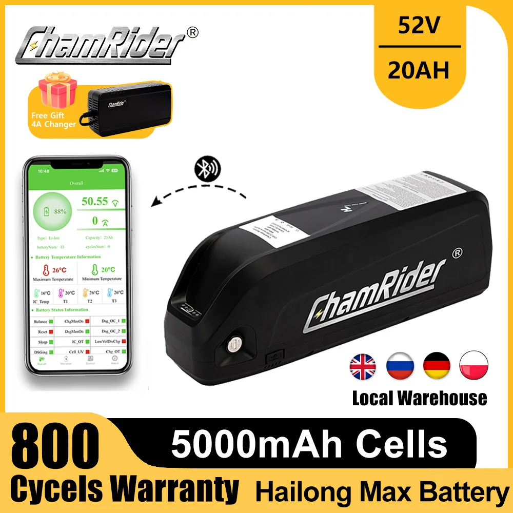 Ebike Battery Original 52V 20AH ChamRider Hailong Max Battery BMS 250W 350W 500W 21700 Cells