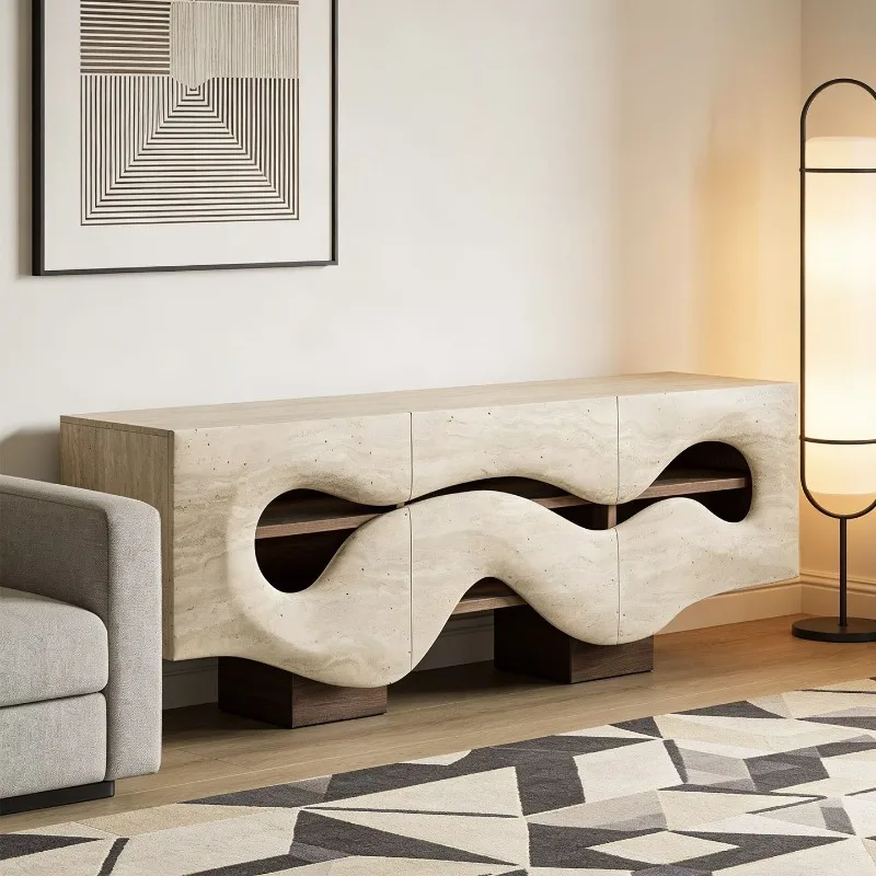 Italian light luxury creative dining side cabinet, living room entry, high-end wavy storage cabinet against the wall
