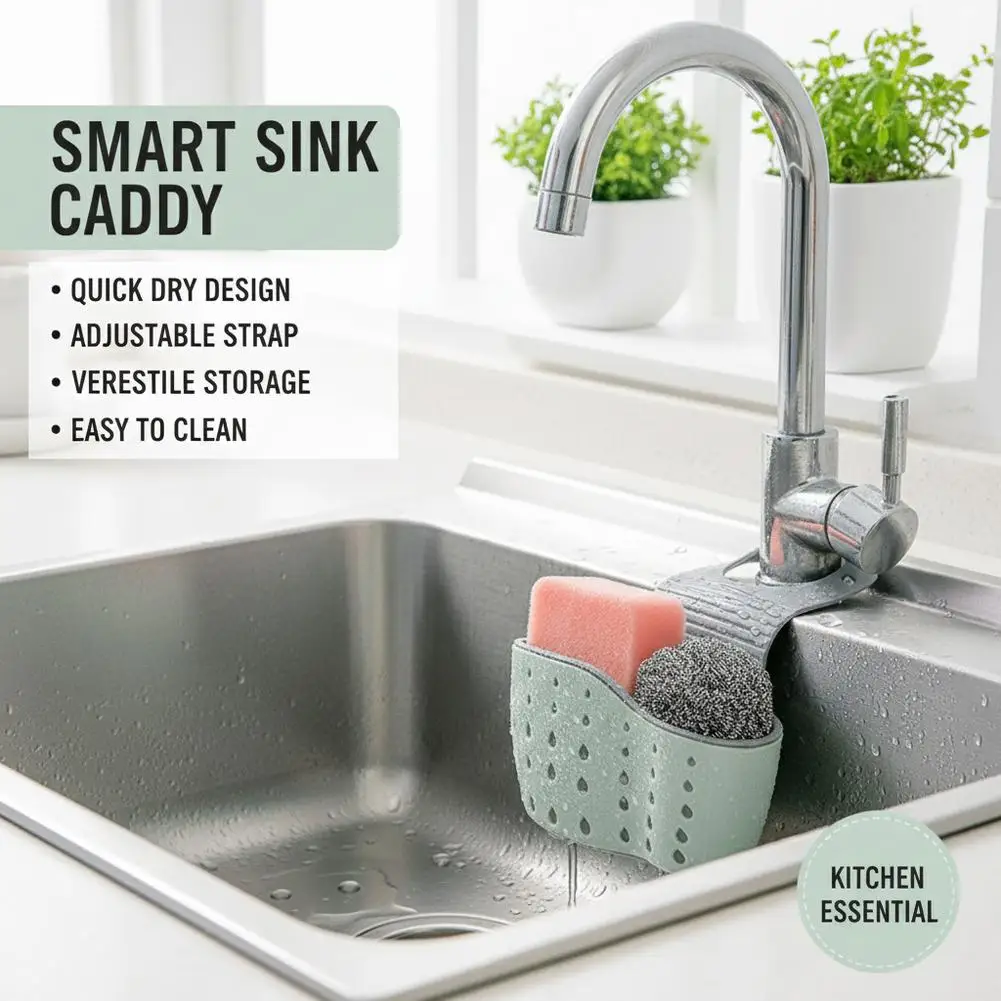 Sink Draining Hanging Basket Adjustable Kitchen Accessories Rubber Sink Bag Soap Sponge Shelf Faucet Holder For Bathroom 1PC