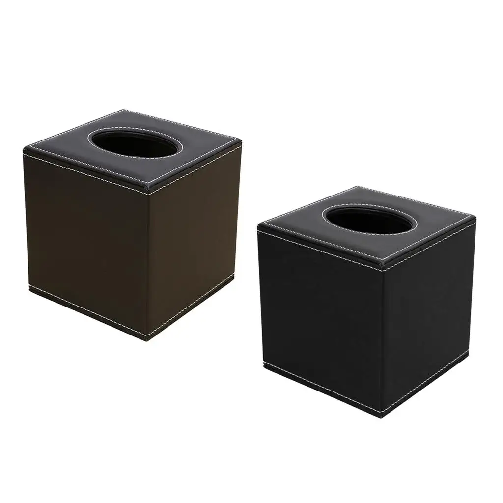 Square Countertop Tissue Box Holder Paper Napkin Box Cover PU Leather