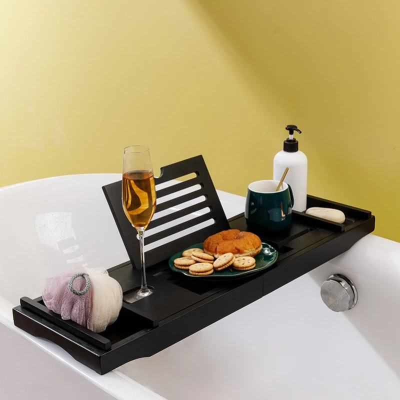 Bathtub shelf, telescopic bath rack, light luxury bathtub tray bamboo