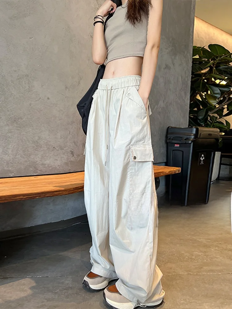 

Женские летне-осенние брюки с высокой талией, широкими штанинами, быстросохнущие, спортивные, повседневные, больших размеров