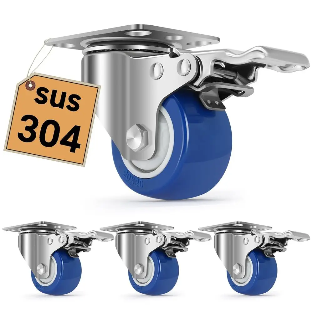 

Комплект из 4-х 2-дюймовых усиленных колес, антикоррозийные промышленные ролики из нержавеющей стали для мебели, инструментальных ящиков, ресторанов, использования на улице