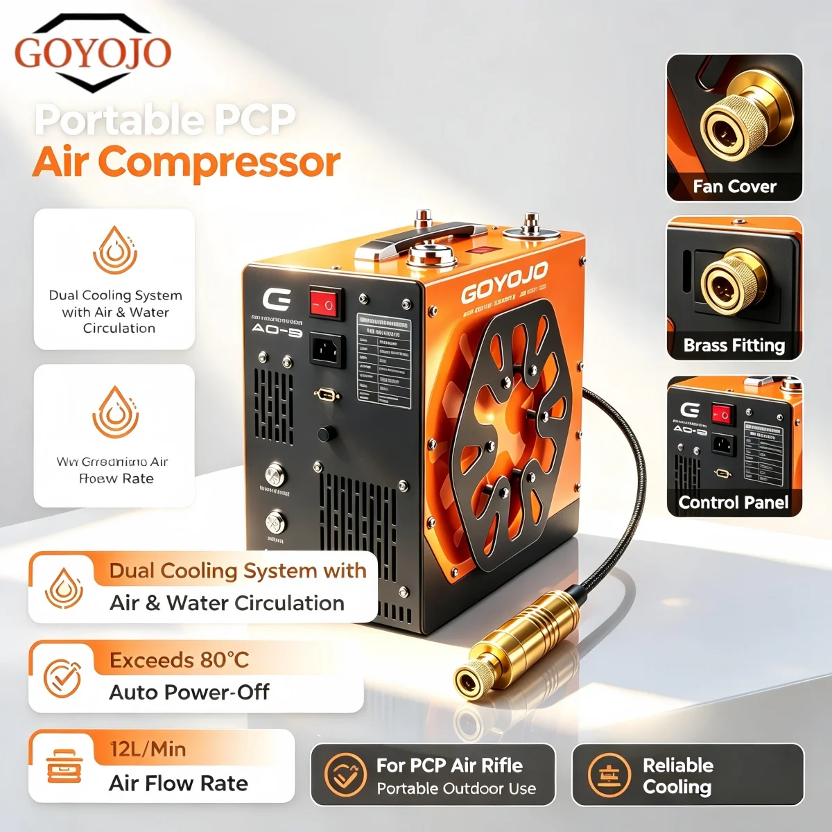 GOYOJO High Pressure PCP Air Compressor 400bar 5800psi 350w High-Efficiency Motor For Paintball Tanks Mini Scuba Cylinders