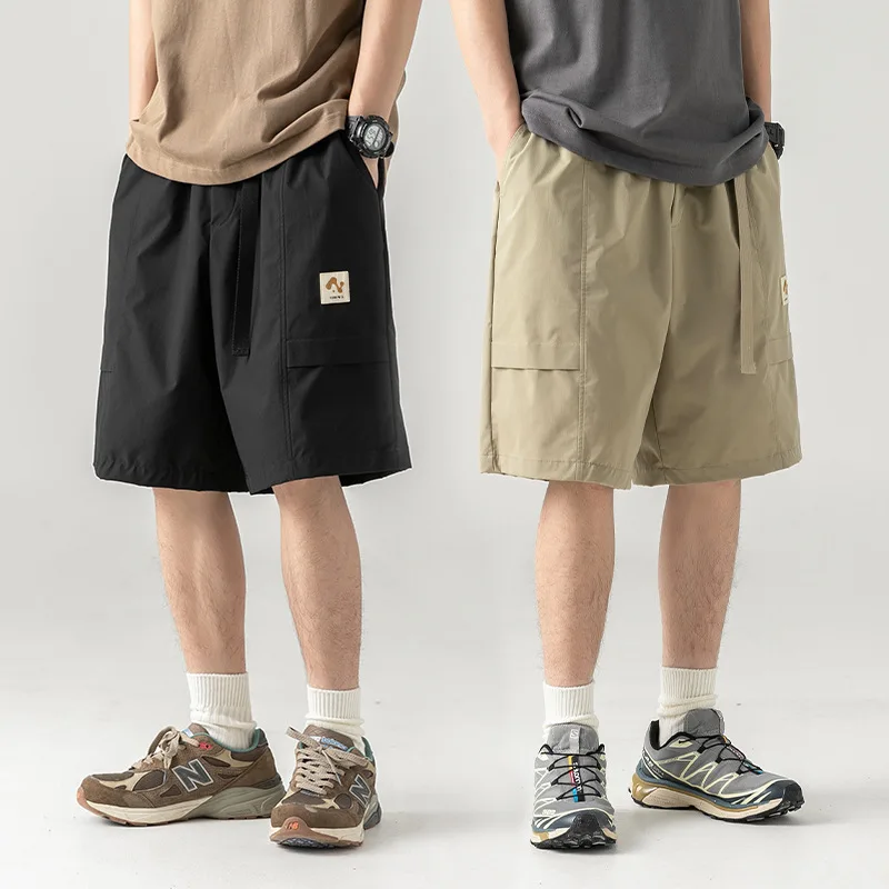 

Vintage Japanese Style Loose Fit Workwear Shorts Men's Fashion Summer New Belted Waistband Five-Quarter Casual Pants