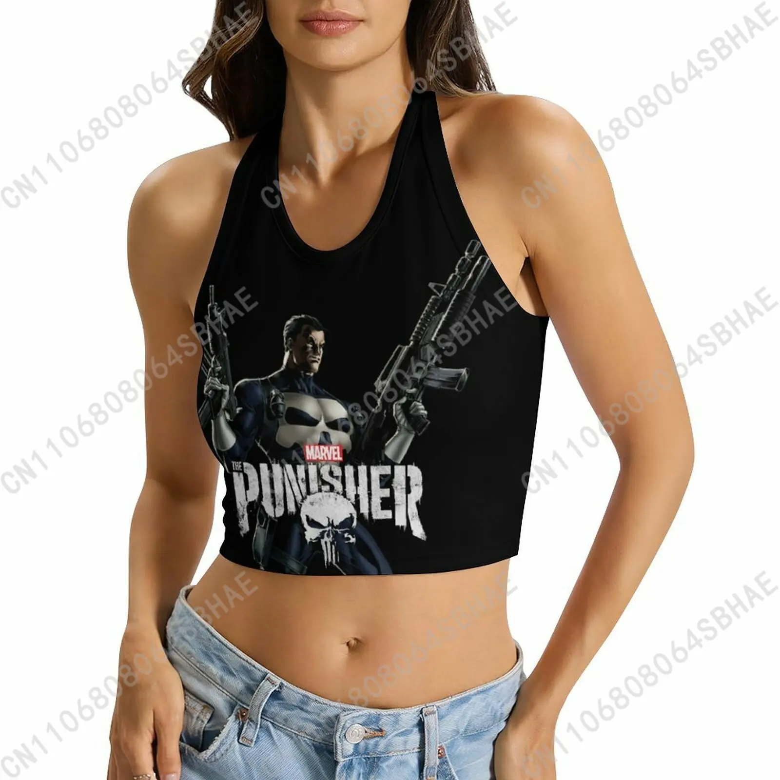 

Marvel The Punisher Custom Photo Women's Halter Top Personalized Picture Tie Back Cami Upload Your Gift Wife Girlfriend Cosplay