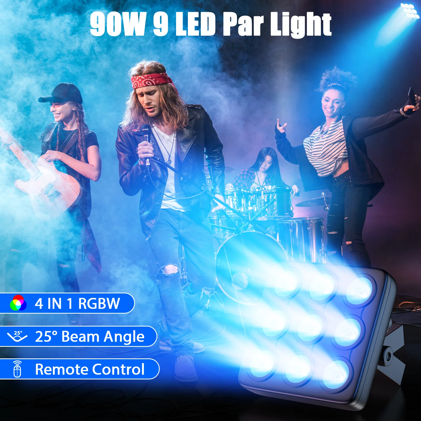 

U'King 4PCS 9x10W LED Square Par Light 8CH DMX512 Sound Activated Remote Control Stage Effect Lighting for DJ Disco Bar Party