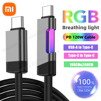 Xiaomi New 120W Super RGB Fast Charging Cable 6A USB Type C With RGB Ambient Light Suitable For Apple 15 16 Huawei Honor 1M/2M