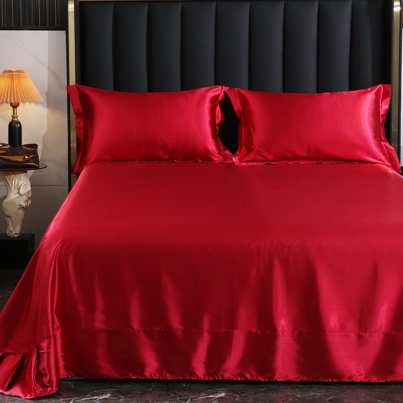Mulberry Silk Bed Sheet Set with Fitted Sheet Flat Sheets Pillowcase Luxury Solid Color Bedding Sets Wrinkle-Free Antiallergic