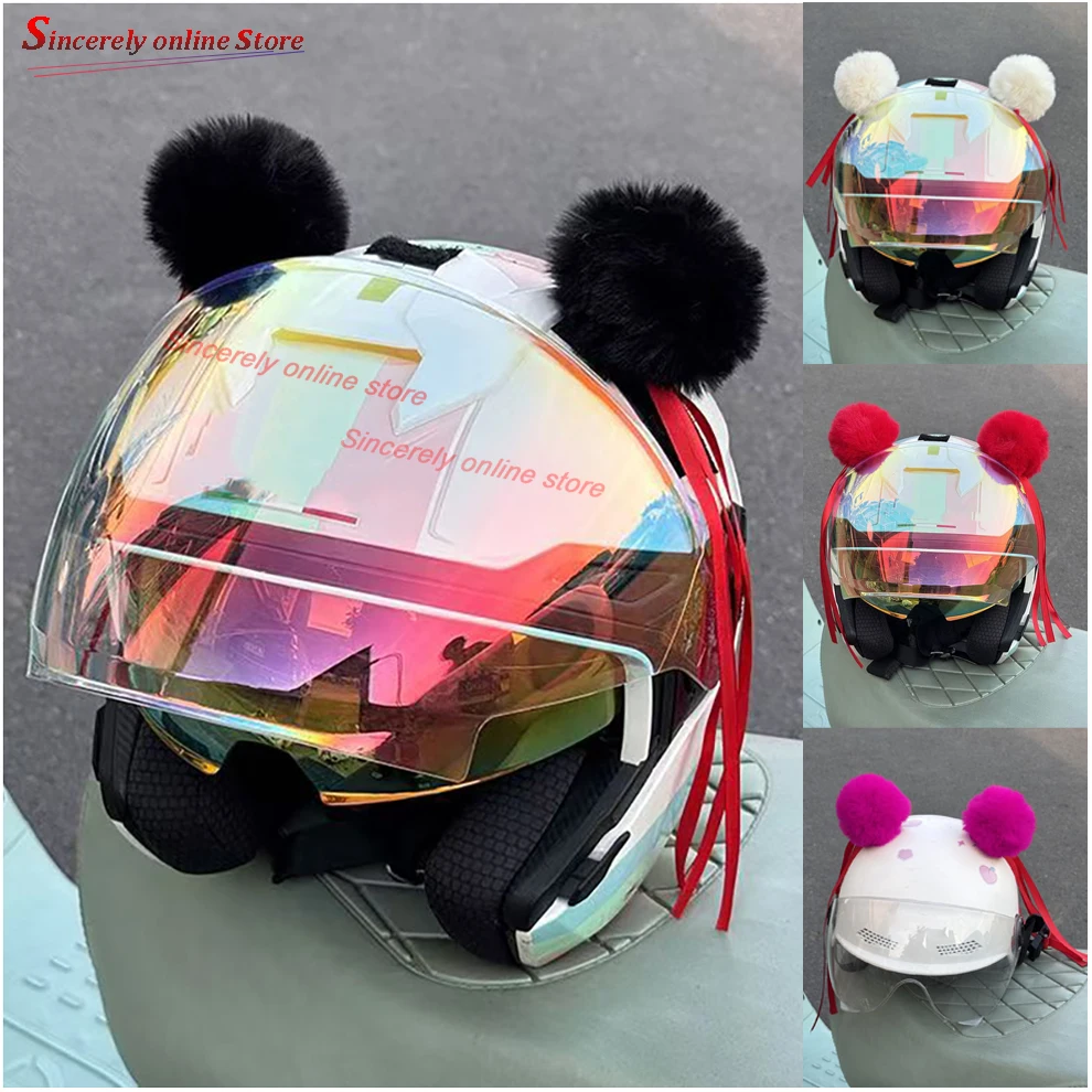 New Cute Motorcycle Helmet Plush Cat Ears Balls Women Decors Motocross Bike Helmet Stickers Accessories Cosplayer Styling
