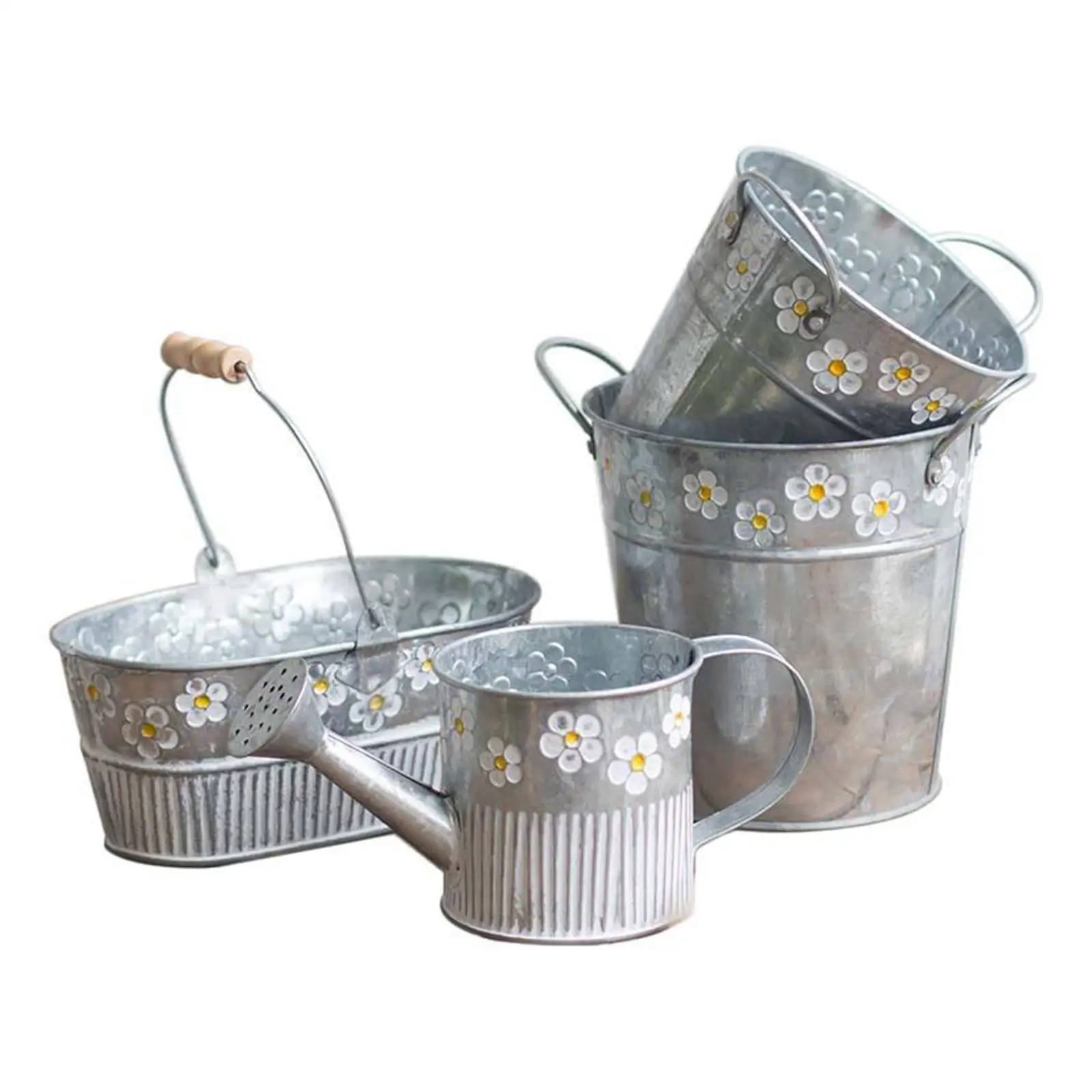 Vintage Metal Plant Flower Tin Bucket Storage Bucket for Garden Ornaments