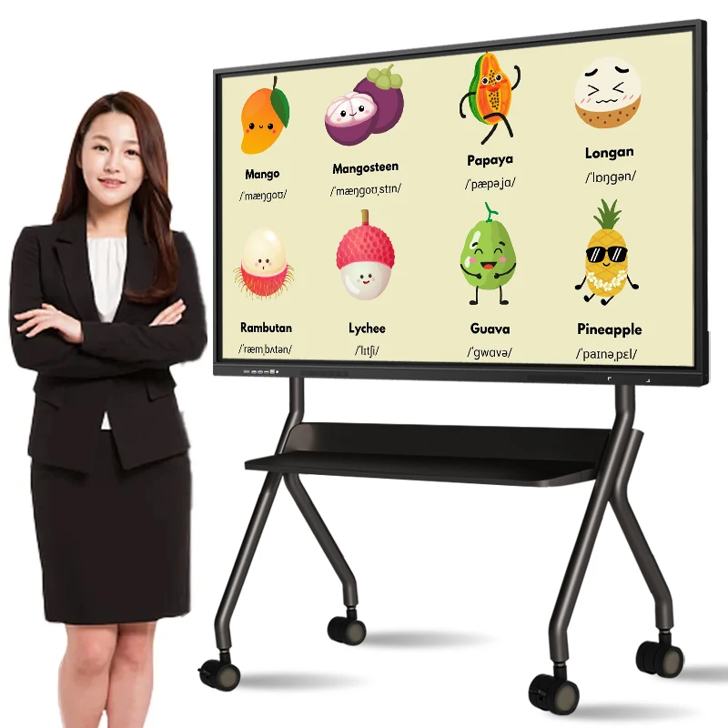 65-Inch Adjustable Height 360 Degree Reversible Smart Interactive Large Mobile Teaching Board Stand Whiteboard With Wheels