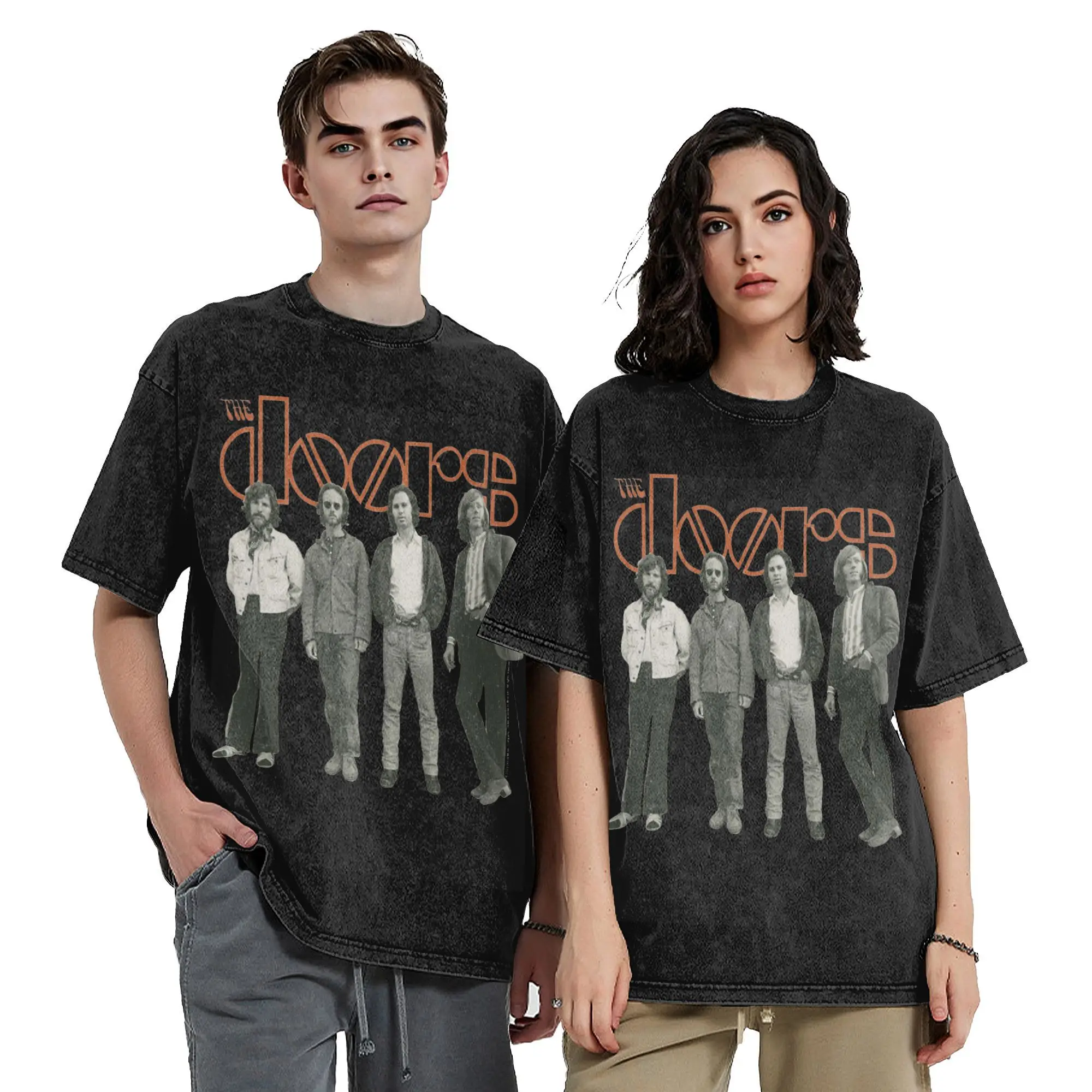 Vintage Women Men Jim Morrison The Doors Rock Band Tee Shirt Washed Style  T Shirts Apparel