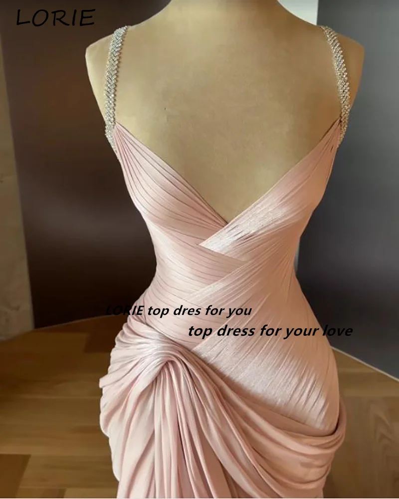 

LORIE Shiny Party Dress Spaghetti Straps Mermaid Pleat Evening Dress Ruched Prom Dress Crepe Sparkly Party Gown Club Customized
