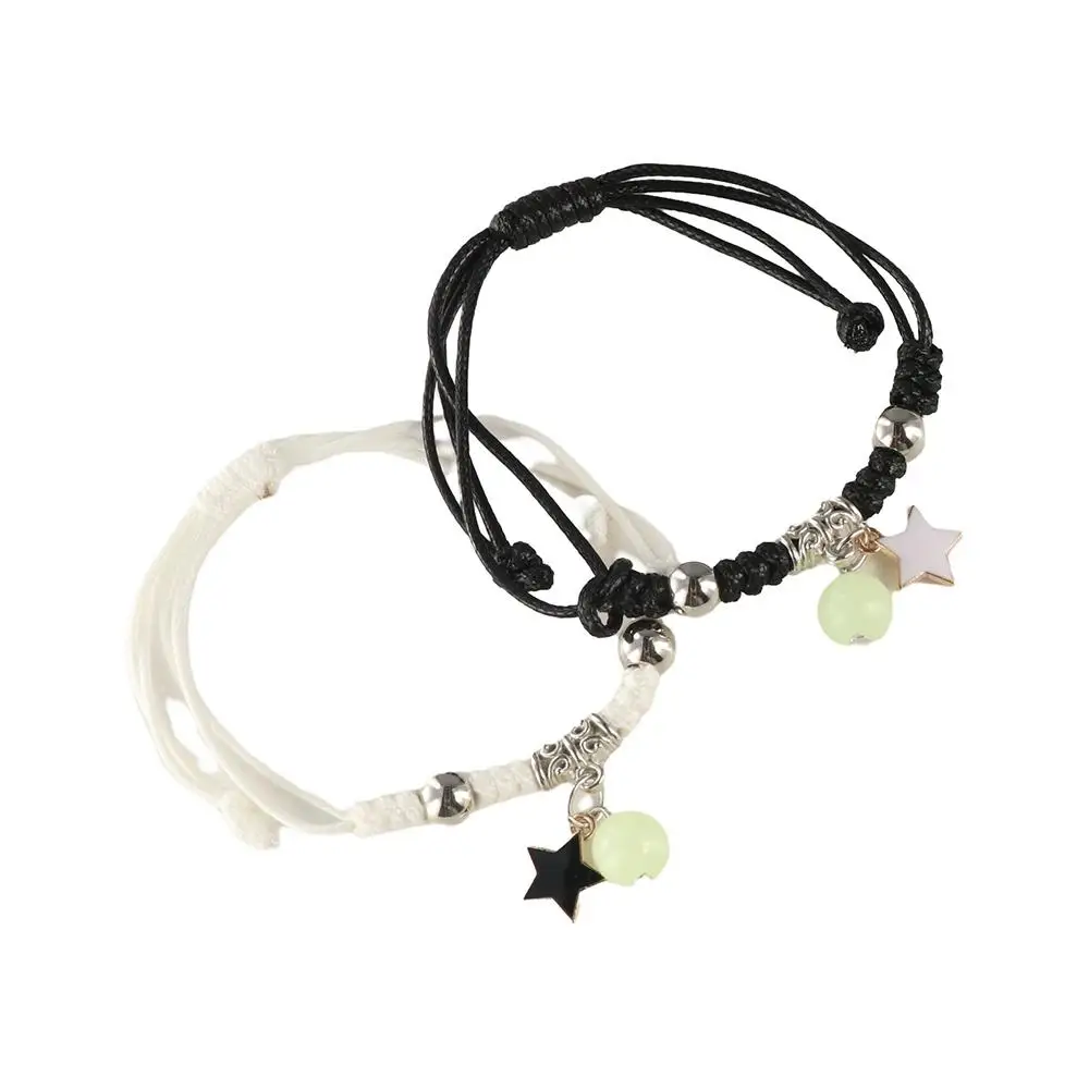 2Pcs Adjustable Luminous Beads Couple Bracelet Bracelet Jewelry Star Charms Bracelet Set Fashion Flower Friendship Bracelet