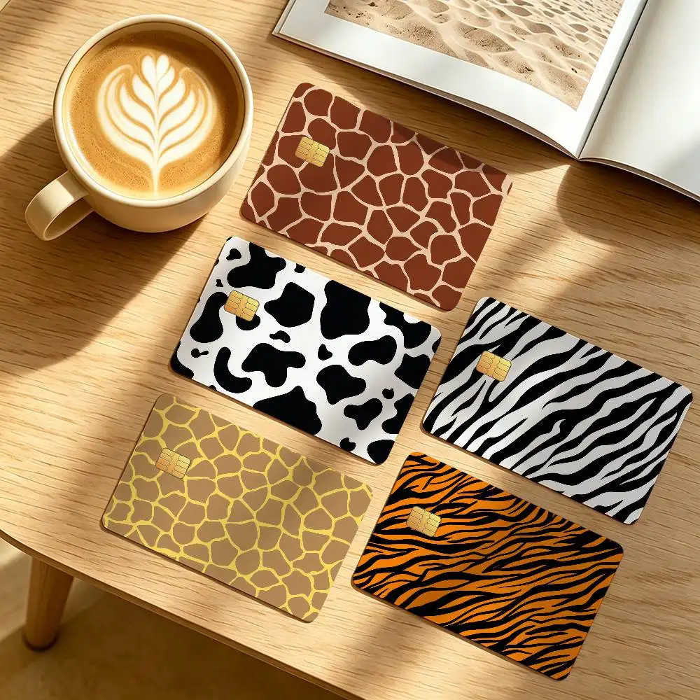 Animal texture Waterproof Anti-Scratch Card Skin Stickers 4Pcs Stylish Decor Covers for Credit & Debit Cards