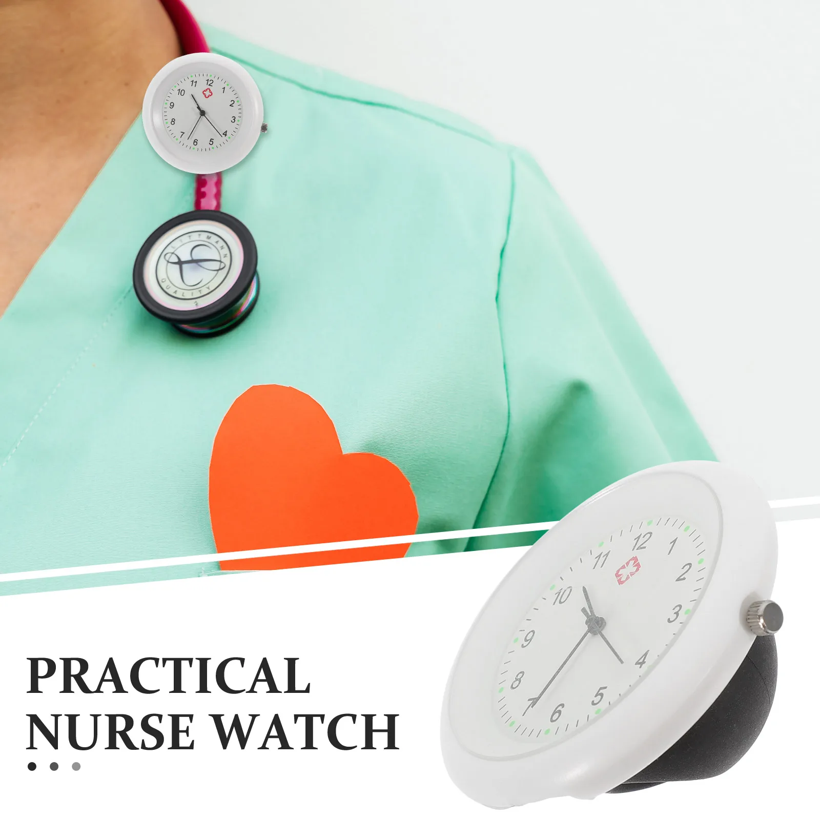 

Stethoscope Chest Table Nurse Watch Clip Medical Watches for Nurses Clip-on Fob White