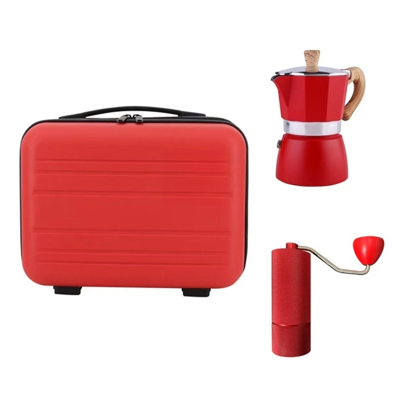 Portable Coffee Gift Set with Travel Case, Moka Pot & Manual Coffee Grinder, Complete Home Coffee Brewing Kit