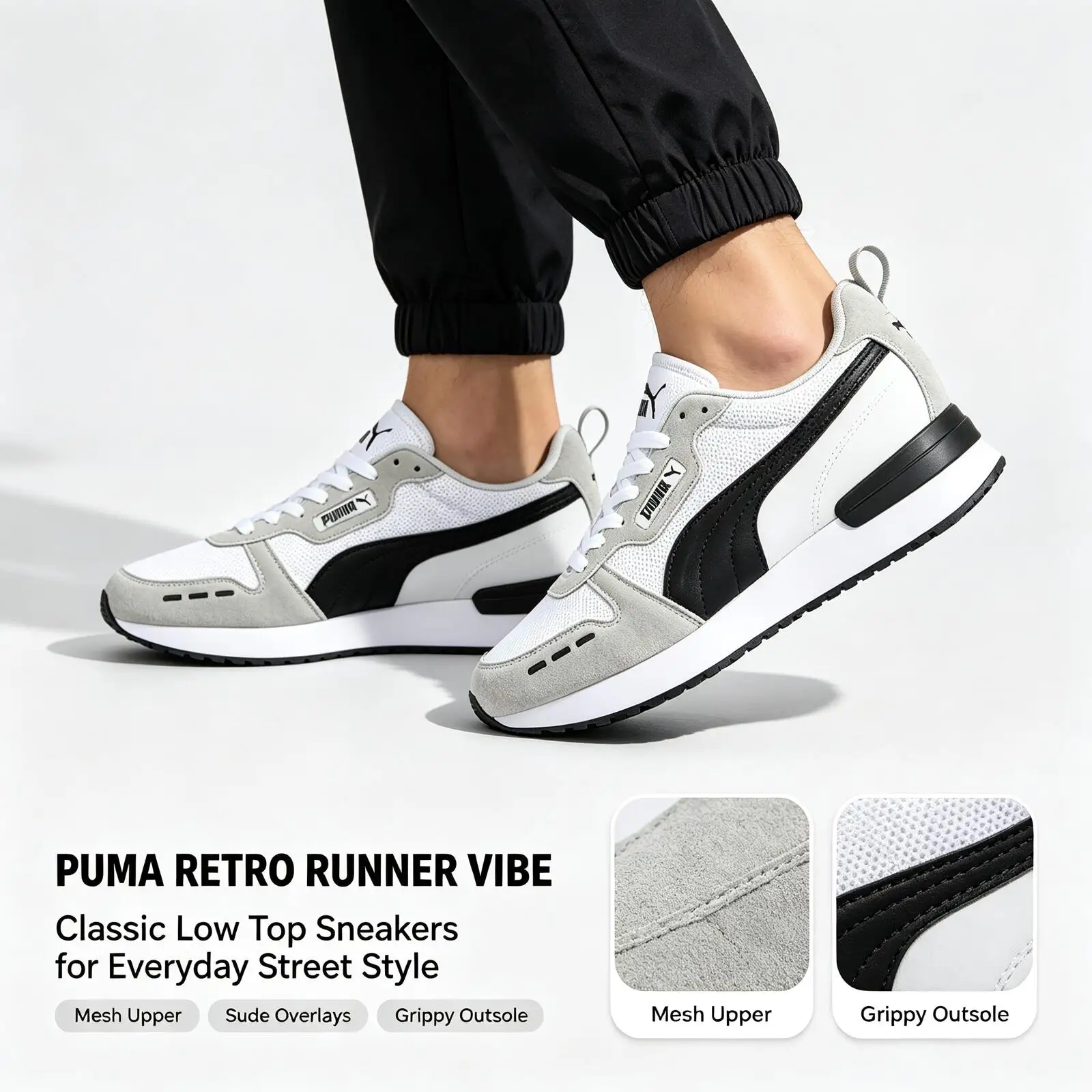 New 2026 Puma White Gray Black Retro Runner Sneakers for Men Women Classic Low Top Casual Street Walking Shoes 373117-02