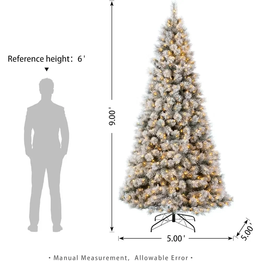 9ftChristmas Tree,Pre-Lit Snow Flocked Artificial Pinewith 900 Warm White Lights,for Holiday New Year Home Decor,Large Xmas Tree