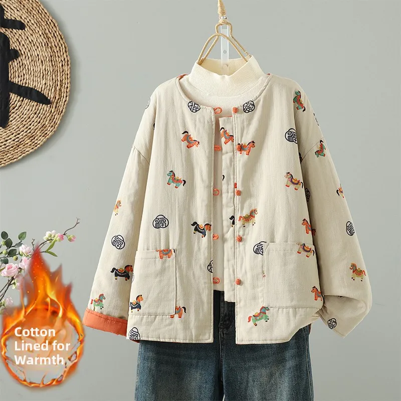 

Высококачественное новое китайское хлопково-льняное двустороннее пальто, свободное круглое тонкое хлопковое пальто на пуговицах, верхняя одежда Fem