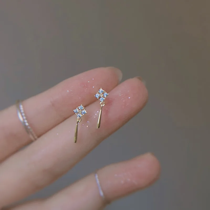 Sweet Golden Zircon Pendant Tassel Earrings for Women Romantic Wedding Party Jewelry Valentine\'s Day Gift