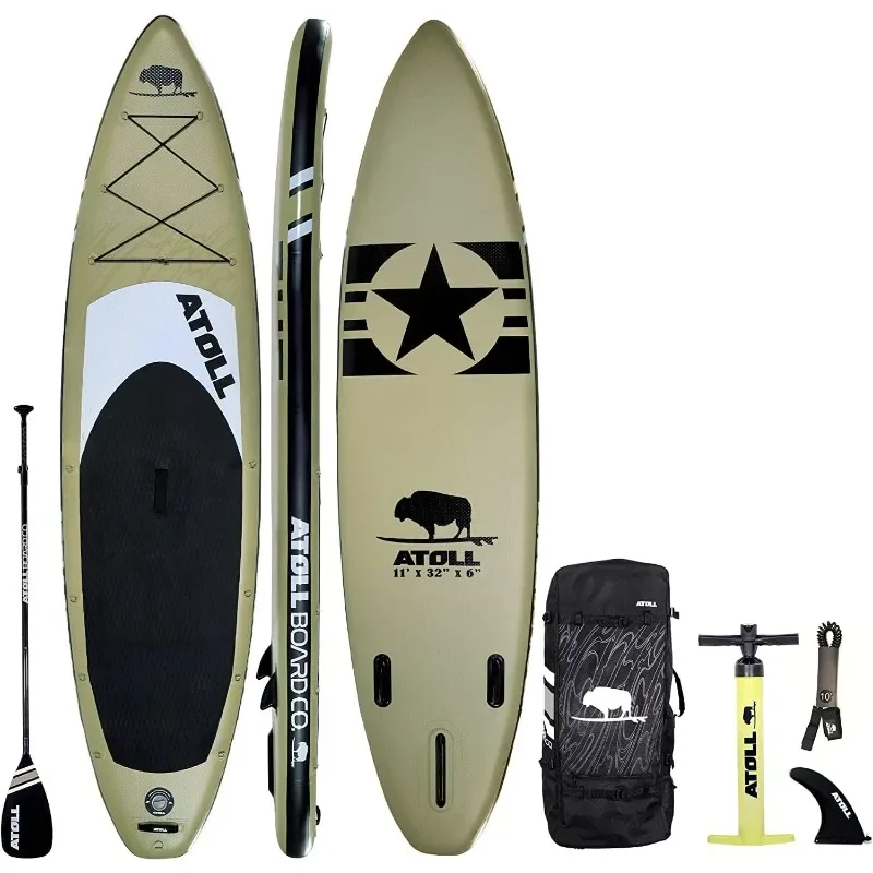 

Inflatable Stand Up Paddle Board ISUP, Bravo Hand Pump and 3 Piece Paddle, Travel Backpack and Accessories New Leash