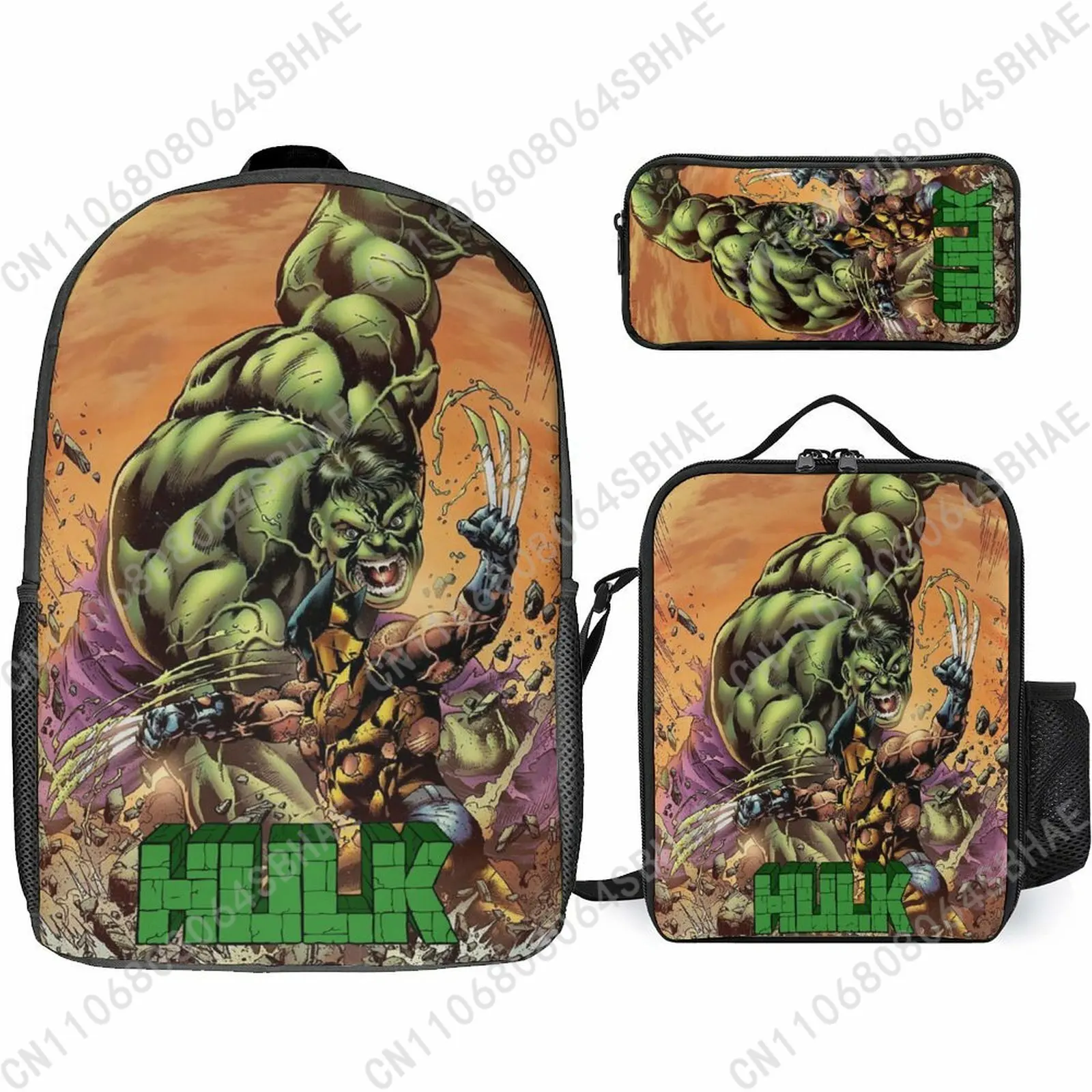 

Школьный рюкзак Marvel The Incredible Hulk для подростков, учащихся средней и старшей школы, 3 шт., сумка для книг, сумка для обеда, сумка для карандашей, сумка для косплея