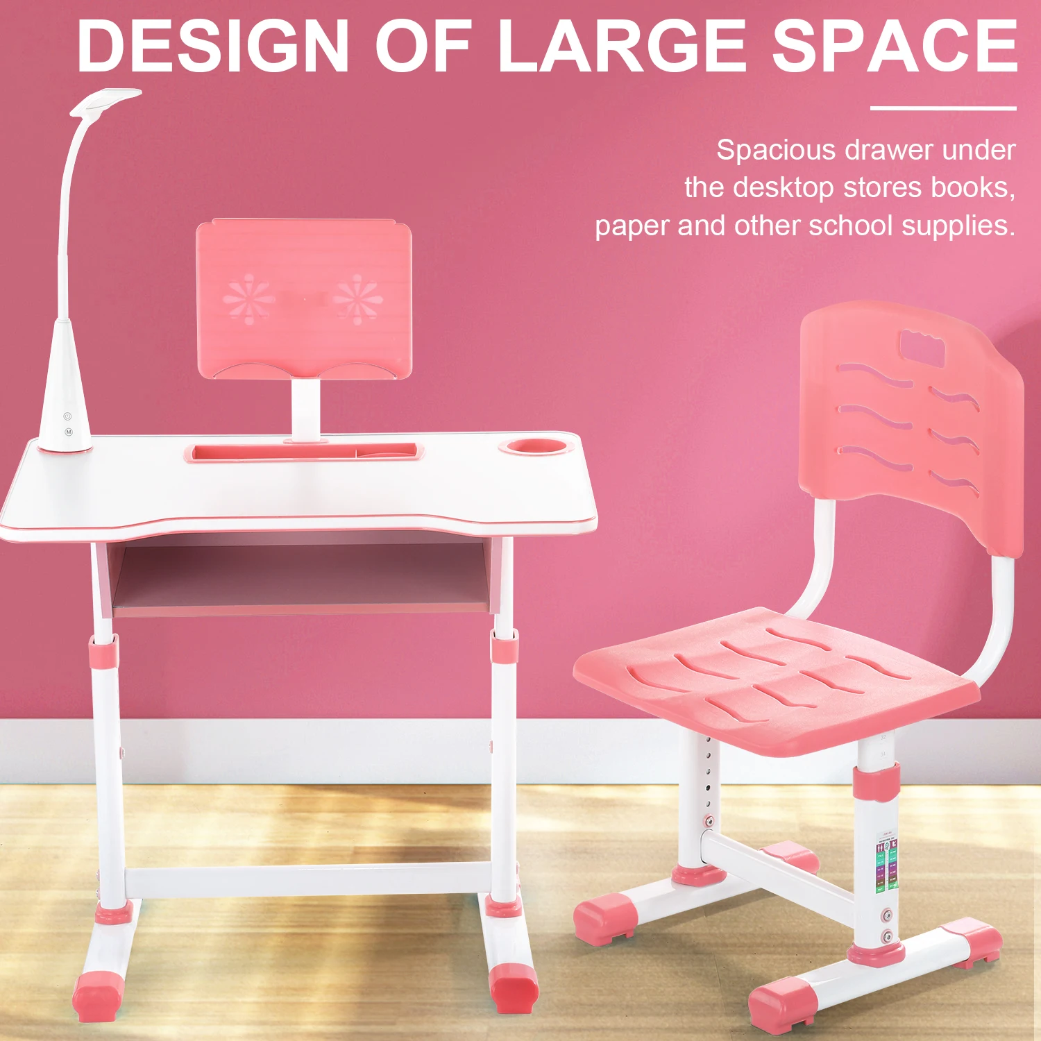 Kids Desk and Chair Set Height Adjustable Student Study Table &Chair Reading Set