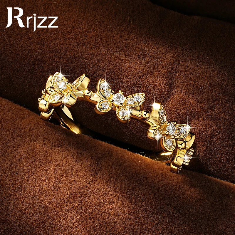 Rrjzz Butterfly Shaped D-Color Moissanite Luxury Ring for Women Adjustable US5~9 Lab-Created Diamond GRA Open Ring Jewelry Gifts