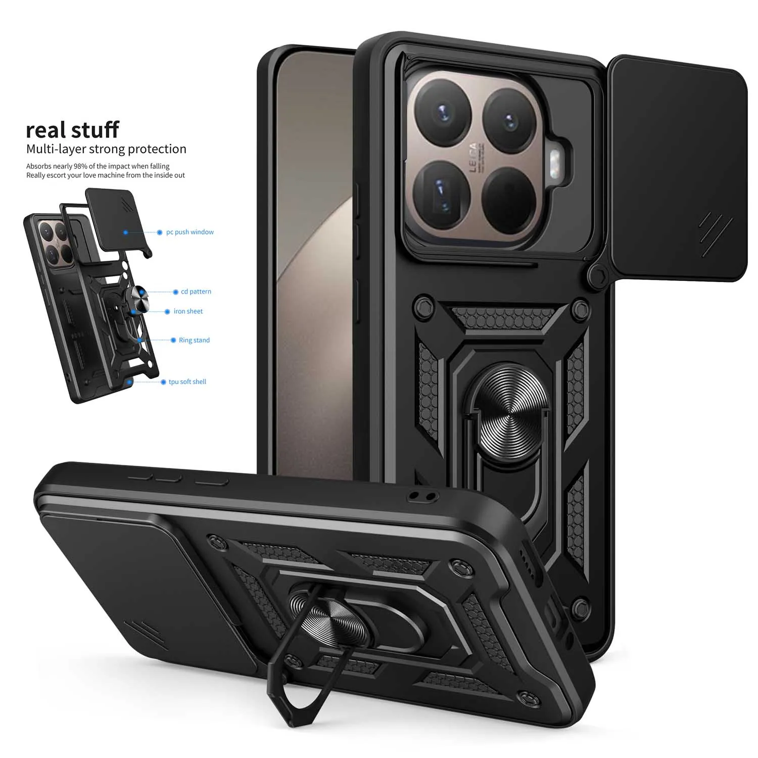 حافظة حماية مدرعة لهاتف Xiaomi 15 14 T Pro مع حلقة مغناطيسية لهاتف Xiaomi 17 Pro Max 15Pro مع حماية للكاميرا #1