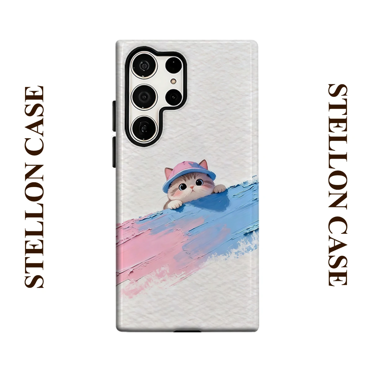 Cute Paint Kitten For Samsung Galaxy Phone Case S23 S20 S25 FE S24 Plus S26 Ultra 2-IN-1 Shockproof Bumper Hard PC