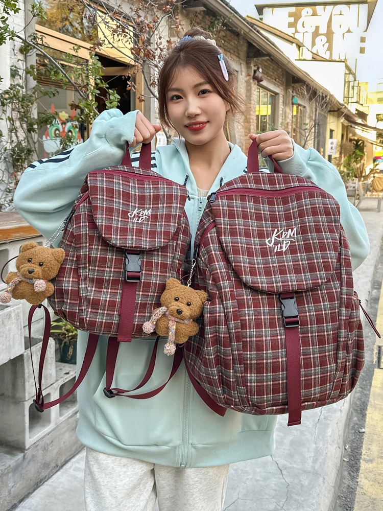 

Retro Plaid Large Capaci Student Bapa Women's op Multi-Functional Dual-Purpose Small Bapa School Bag